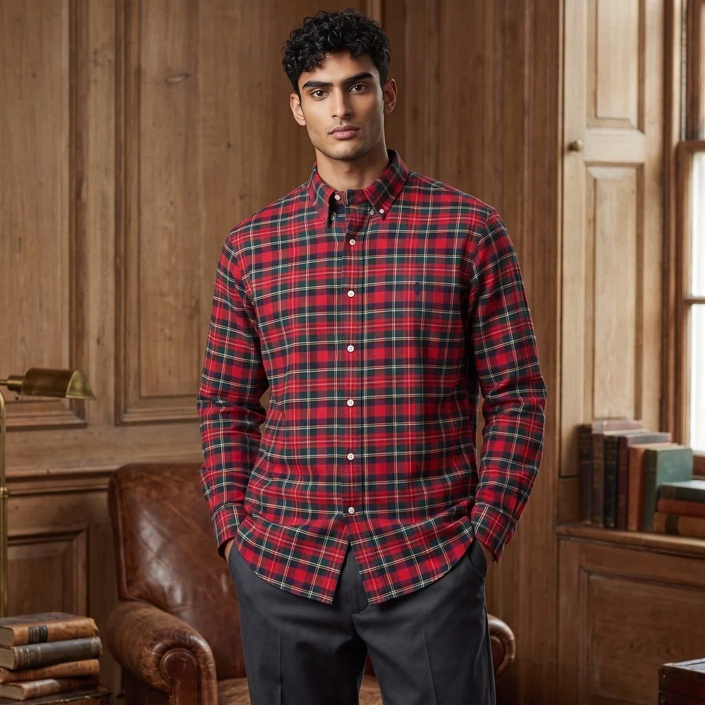 VTG Ralph Lauren Men's Oversized Oxford Big Shirt Pocket Pony RGB Tartan Plaid L